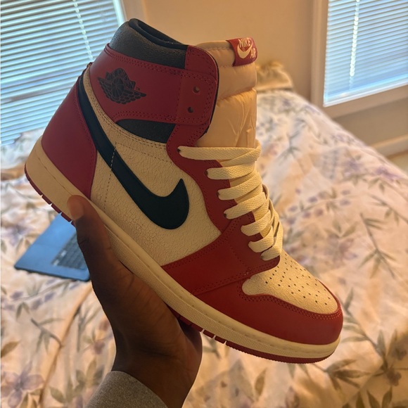 Jordan Red and White High-Top Sneakers - Picture 1 of 12